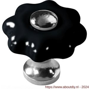 Wallebroek Merigous 80.8132.90 meubelknop porselein Fleur messing glans nikkel-zwart - A25006023 - afbeelding 1