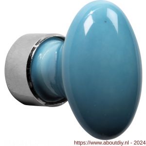 Wallebroek Merigous 80.8219.90 meubelknop porselein Ovaal 33 mm messing glans nikkel-turquoise - A25006094 - afbeelding 1