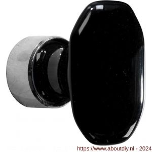 Wallebroek Merigous 80.8243.90 meubelknop porselein Octo Ovaal 36 mm messing gepolijst ongelakt-zwart - A25006041 - afbeelding 1