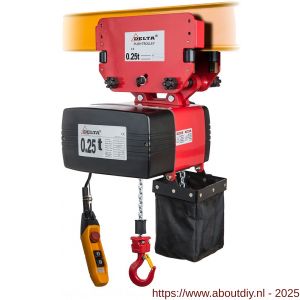 Delta elektrische kettingtakel met duwloopkat DEY 400 V 0,25 ton met 6 m hijshoogte dubbele snelheid 1 part - A53101541 - afbeelding 1