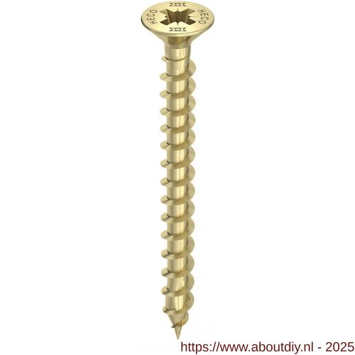 Heco-Topix-Plus spaanplaatschroef 6,0x60 mm platverzonken kop met freesholtes Pozi-Drive PZD 3 variabele voldraad verzinkt geel A3L 200 stuks VARIANTA verpakking - A50802980 - afbeelding 1