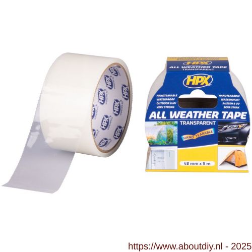 HPX All Weather Tape reparatietape water- en weerbestendig transparant 48 mm x 5 m - A51700216 - afbeelding 1