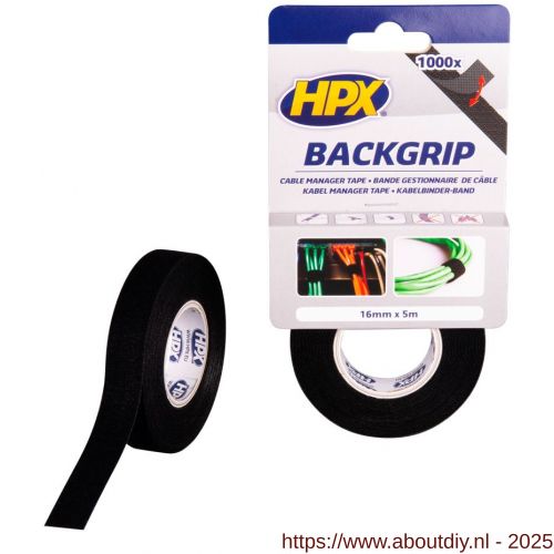 HPX Back Grip bevestigingstape zwart 16 mm x 5 m - A51700109 - afbeelding 1