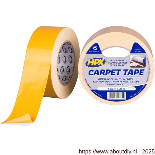 HPX dubbelzijdig tapijttape wit 50 mm x 25 m - A51700161 - afbeelding 1