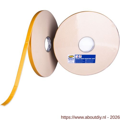 HPX dubbelzijdig schuimband bevestigingstape 3 mm wit 19 mm x 25 m - A51700150 - afbeelding 1