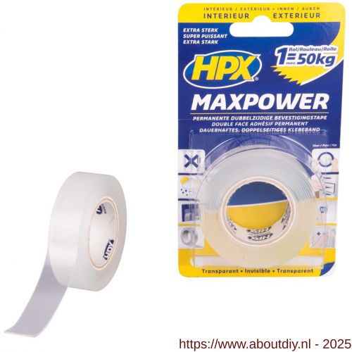HPX Max Power montage bevestigingstape transparant 19 mm x 2 m - A51700133 - afbeelding 1