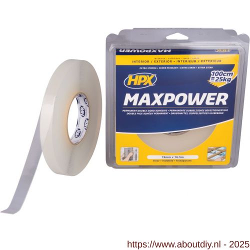 HPX Max Power montage bevestigingstape transparant 19 mm x 16,5 m - A51700135 - afbeelding 1