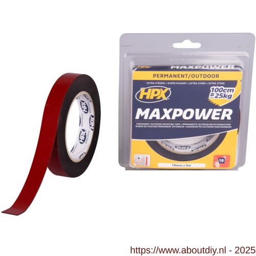 HPX Max Power Outdoor montage bevestigingstape zwart 19 mm x 5 m - A51700137 - afbeelding 1