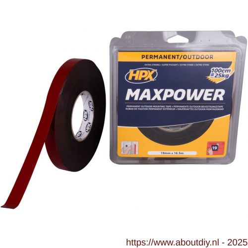 HPX Max Power Outdoor montage bevestigingstape zwart 19 mm x 16,5 m - A51700138 - afbeelding 1