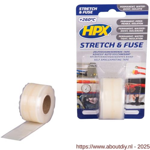 HPX Stretch en Fuse zelfvulkaniserende afdichtingstape transparant 25 mm x 3 m - A51700009 - afbeelding 1