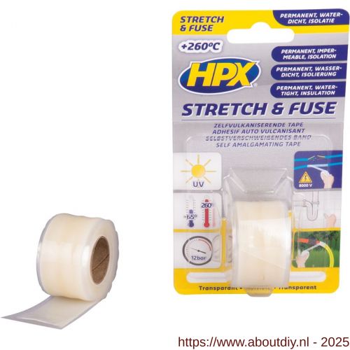 HPX Stretch en Fuse zelfvulkaniserende afdichtingstape transparant 25 mm x 1,80 m - A51700008 - afbeelding 1