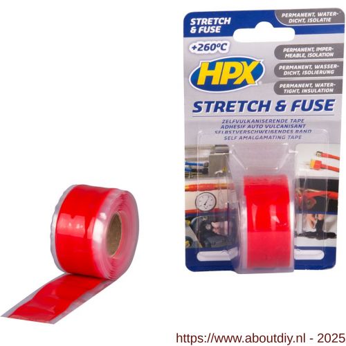 HPX Stretch en Fuse zelfvulkaniserende afdichtingstape rood 25 mm x 3 m - A51700010 - afbeelding 1