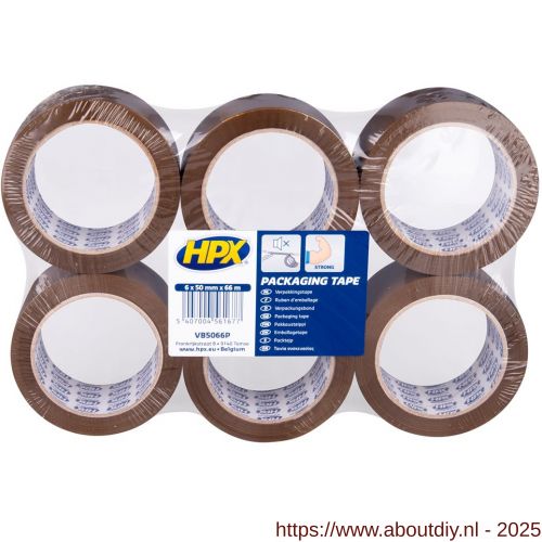 HPX verpakkingstape PP flatpack 6 rollen bruin 50 mm x 66 m - A51700265 - afbeelding 1