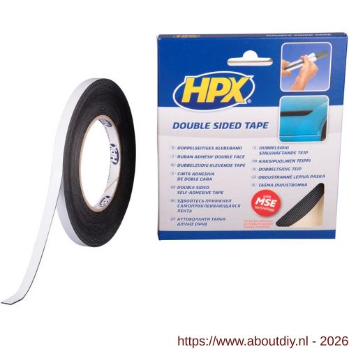 HPX dubbelzijdig PE schuimband bevestigingstape zwart 9 mm x 10 m - A51700155 - afbeelding 1
