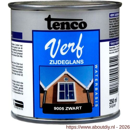 TencoVerf lakverf dekkend zijdeglans RAL 9005 zwart 0,25 L blik waterbasis - A40710370 - afbeelding 1