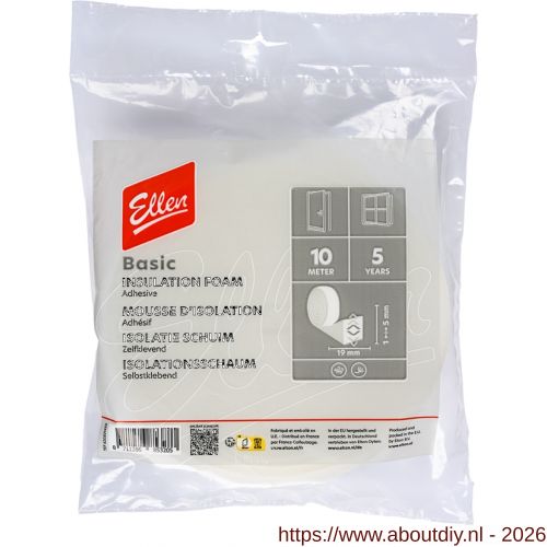 Ellen inbouwprofiel tochtband schuim zelfklevend Weatherstrip Foam 19x6 mm 10 m - A51010411 - afbeelding 1