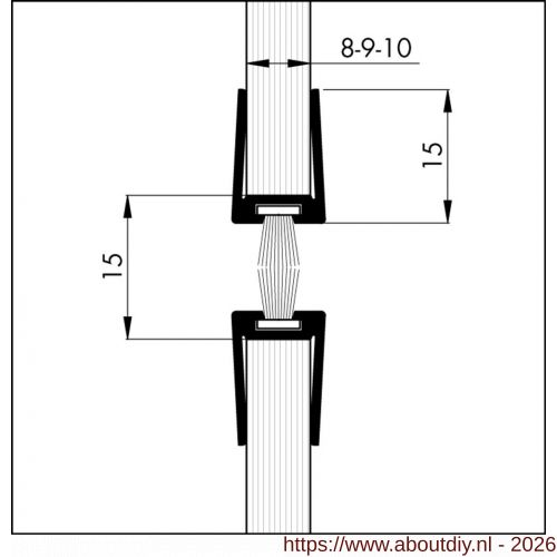 Ellen tochtprofiel glasdeur met borstel aluminium GDP 12 mm 225 cm naturel geanodiseerd - A51010202 - afbeelding 1