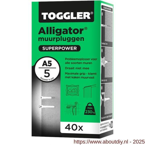 Toggler A5-40 Alligator muurplug zonder flens A5 diameter 5 mm doos 40 stuks - A32650061 - afbeelding 1