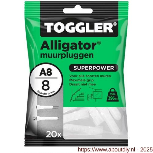 Toggler A8-20 Alligator muurplug zonder flens A8 diameter 8 mm zak 20 stuks - A32650071 - afbeelding 1