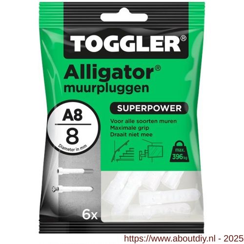 Toggler A8-6 Alligator muurplug zonder flens A8 diameter 8 mm zak 6 stuks - A32650070 - afbeelding 1