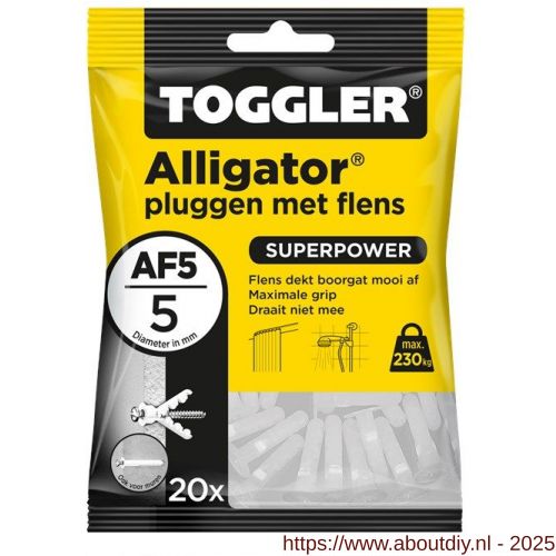 Toggler AF5-20 Alligator plug met flens AF5 diameter 5 mm zak 20 stuks wanddikte > 6,5 mm - A32650052 - afbeelding 1