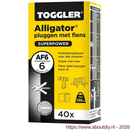 Toggler AF6-40 Alligator plug met flens AF6 diameter 6 mm doos 40 stuks wanddikte > 9,5 mm - A32650054 - afbeelding 1