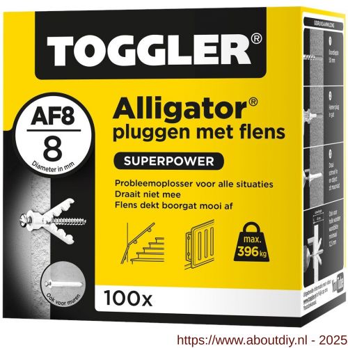 Toggler AF8-100 Alligator plug met flens AF8 diameter 8 mm doos 100 stuks wanddikte > 12,5 mm - A32650060 - afbeelding 1