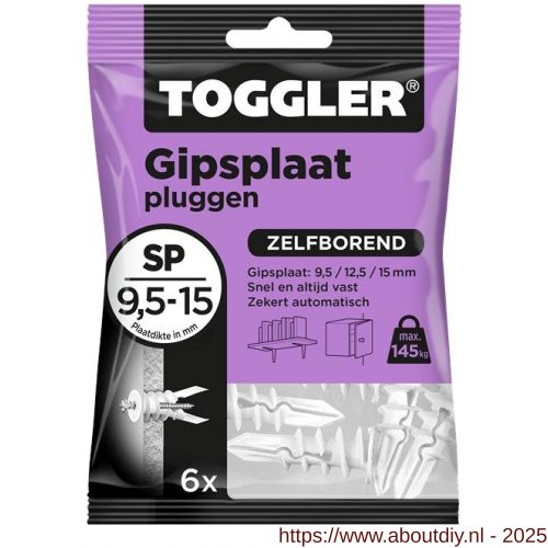 Toggler SP-6 gipsplaatplug SP zak 6 stuks gipsplaat 9-15 mm - A32650000 - afbeelding 1