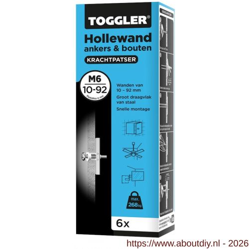 Toggler M6-6-bout hollewandanker M6 met bout doos 6 stuks plaatdikte 10-92 mm - A32650041 - afbeelding 1