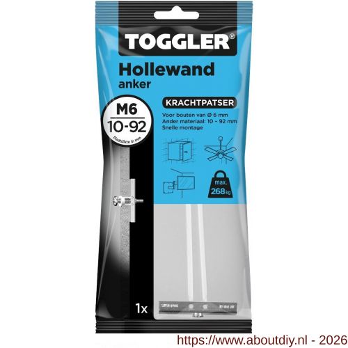 Toggler M6-1 hollewandanker M6 zak 1 stuks plaatdikte 10-92 mm - A32650039 - afbeelding 1