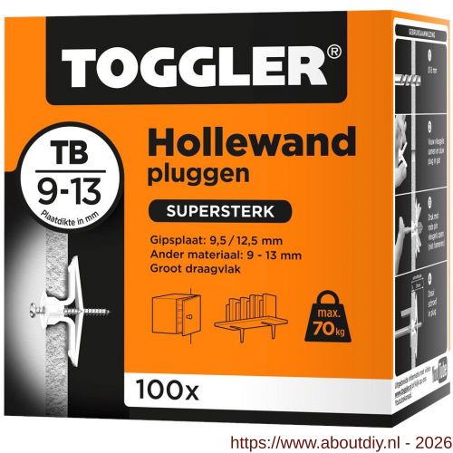 Toggler TB-100 hollewandplug TB doos 100 stuks plaatdikte 9-13 mm - A32650011 - afbeelding 1