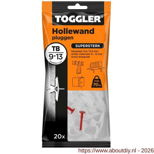 Toggler TB-20 hollewandplug TB zak 20 stuks plaatdikte 9-13 mm - A32650013 - afbeelding 1
