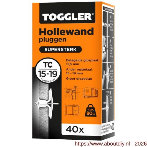 Toggler TC-40 hollewandplug TC doos 40 stuks plaatdikte 15-19 mm - A32650018 - afbeelding 1
