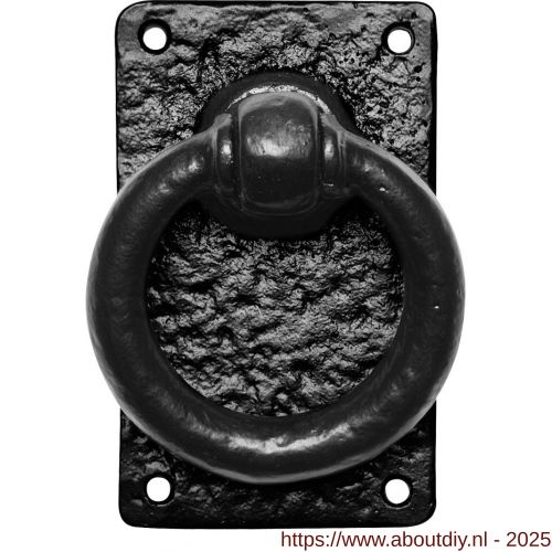 Kirkpatrick KP0717 ring 89 mm op plaat 127x77 mm met krukstift smeedijzer zwart - A21004984 - afbeelding 1