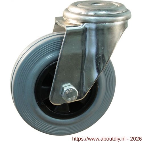 Protempo serie 11-31 zwenk transportwiel boutgat RVS gaffel PP velg standaard grijze rubberen band 80 mm glijlager - A20913161 - afbeelding 1