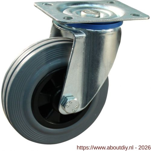 Protempo serie 11-12 zwenk transportwiel plaatbevestiging stalen gaffel PP velg standaard grijze rubberen band 100 mm glijlager - A20913588 - afbeelding 1