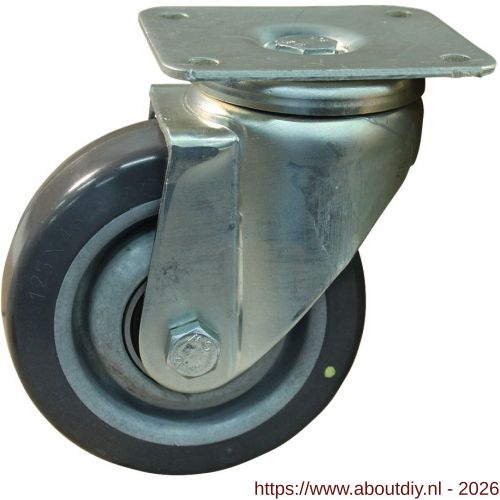 Protempo serie 20-19 zwenk transportwiel plaatbevestiging stalen gaffel PA velg grijze antistatische TPU band 125 mm kogellager - A20911071 - afbeelding 1