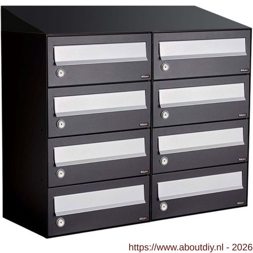 Allux Hive set postkast staal verzinkt gepoedercoat 2-breed 4-hoog met dak zwart - A11201502 - afbeelding 1