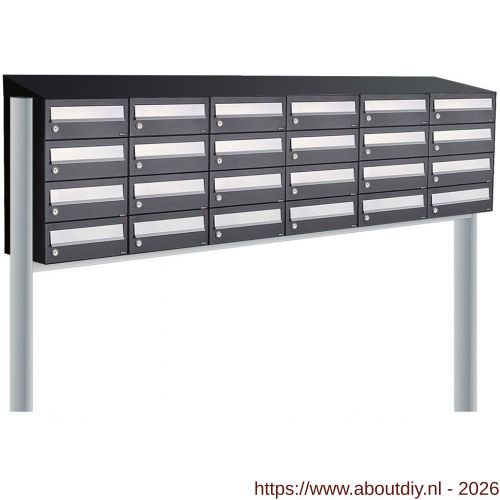 Allux Hive set postkast staal verzinkt gepoedercoat 6-breed 4-hoog met dak op statief zwart - A11201599 - afbeelding 1