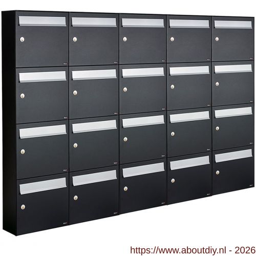 Allux Flow set postkast staal verzinkt gepoedercoat 5-breed 4-hoog zwart - A11201741 - afbeelding 1
