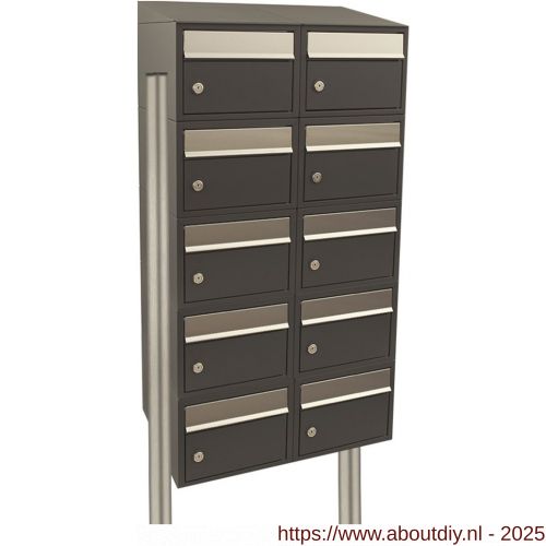 Allux Brickset postkast staal verzinkt gepoedercoat 2-breed 5-hoog met dak op statief antraciet - A11201257 - afbeelding 1
