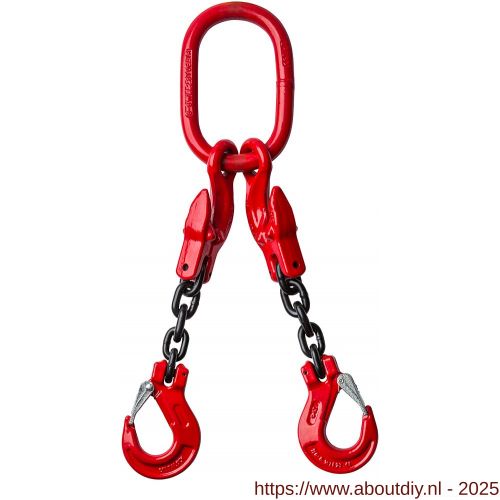 Deltalock Grade 80 hijsketting 2-sprong 13 mm x 2 m klephaak en inkorthaak WLL gebaseerd op 0-45 graden - A53100434 - afbeelding 1