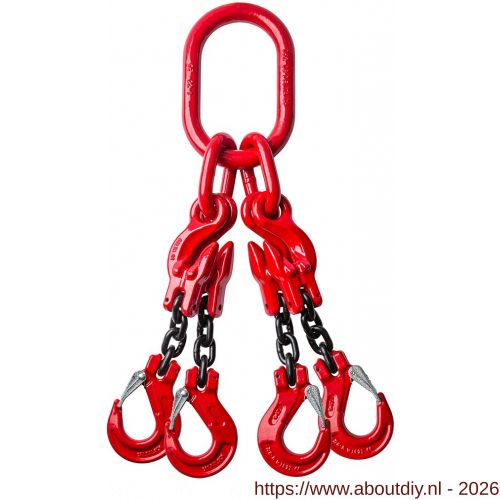 Deltalock Grade 80 hijsketting 4-sprong 8 mm x 3 m met inkort en klephaken WLL gebaseerd op 0-45 graden - A53100505 - afbeelding 1